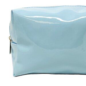 Sky Blue Womens Patent Vegan Leather Makeup Travel Essentials Cosmetic Bag NEW